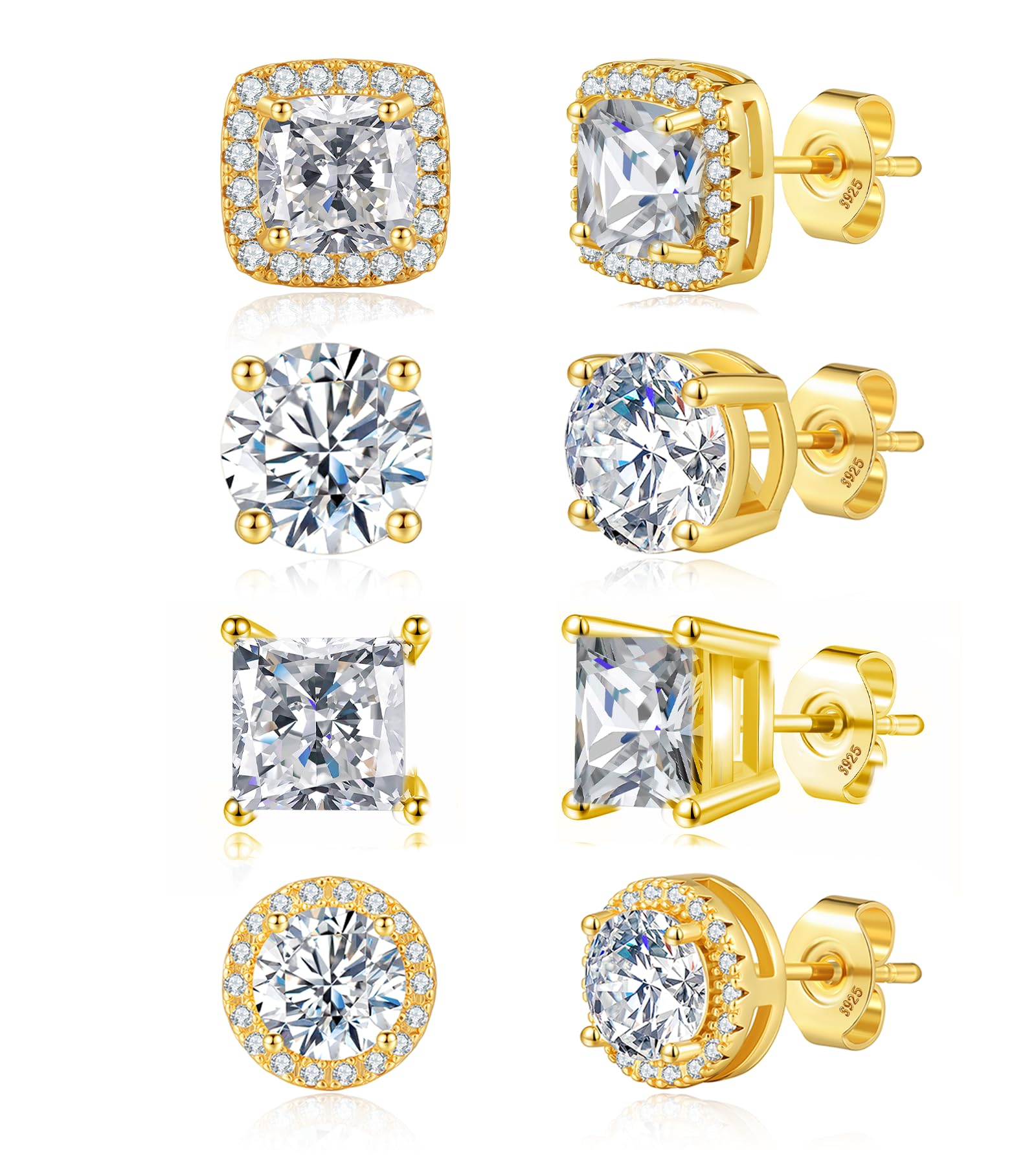 Mens Silver Earrings Hypoallergenic Sterling Silver Stud Earrings For Men Brilliant Round Cut Diamond Cubic Zirconia Silver Stud Earrings Gifts For Men Women