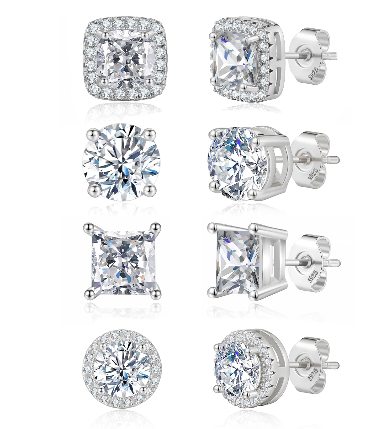 Mens Silver Earrings Hypoallergenic Sterling Silver Stud Earrings For Men Brilliant Round Cut Diamond Cubic Zirconia Silver Stud Earrings Gifts For Men Women