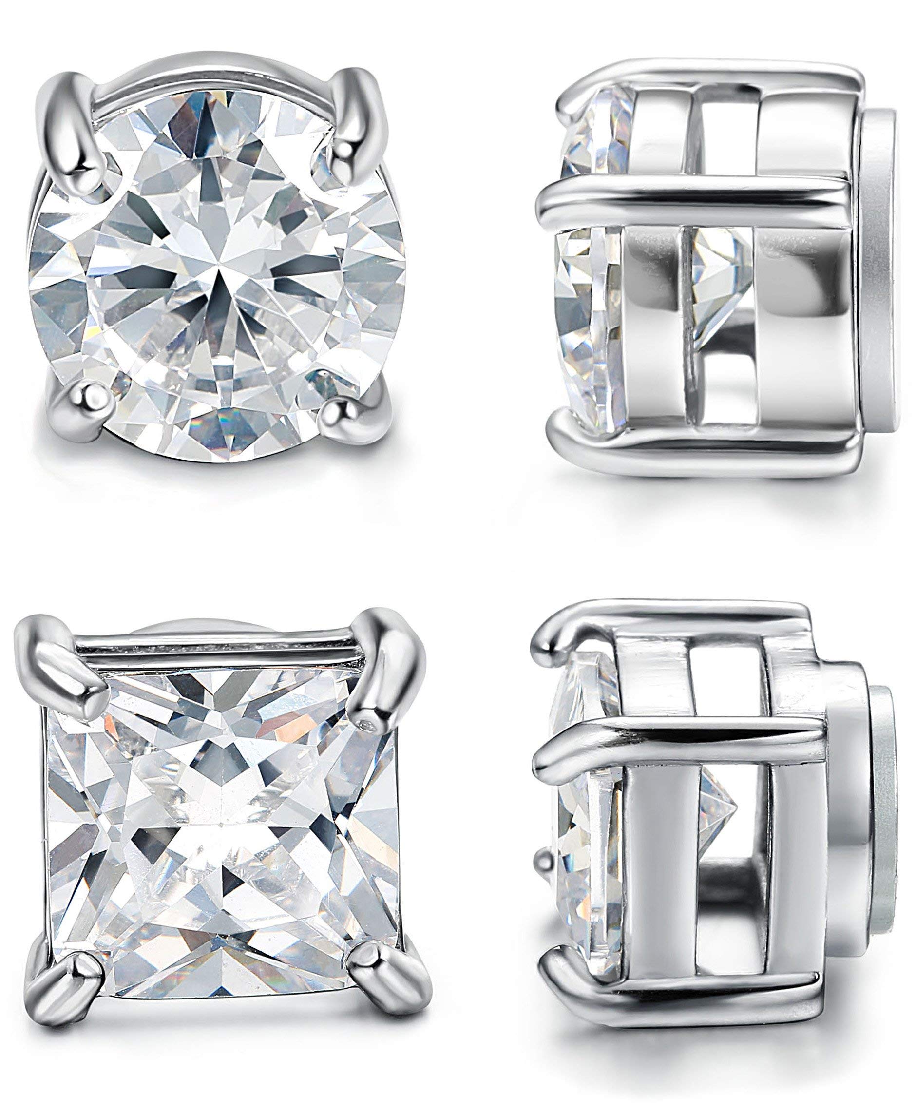 2 Pairs Stainless Steel Magnetic Stud Earrings for Men Women Non-piercing CZ Hypoallergenic 5-8MM