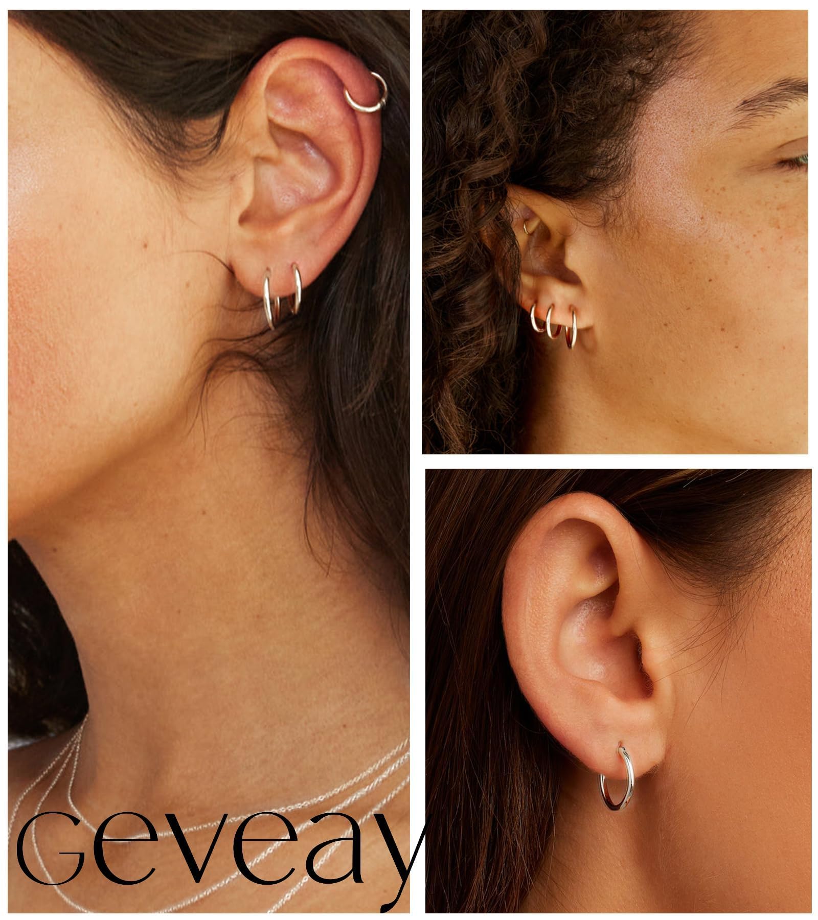 Sterling Silver Earrings for Women 5 Pairs Small Silver Hoop Earrings Hypoallergenic Mini Tiny Stacks Cartilage Hoops Helix Huggies Earrings For Women 6/8/10/12/14mm