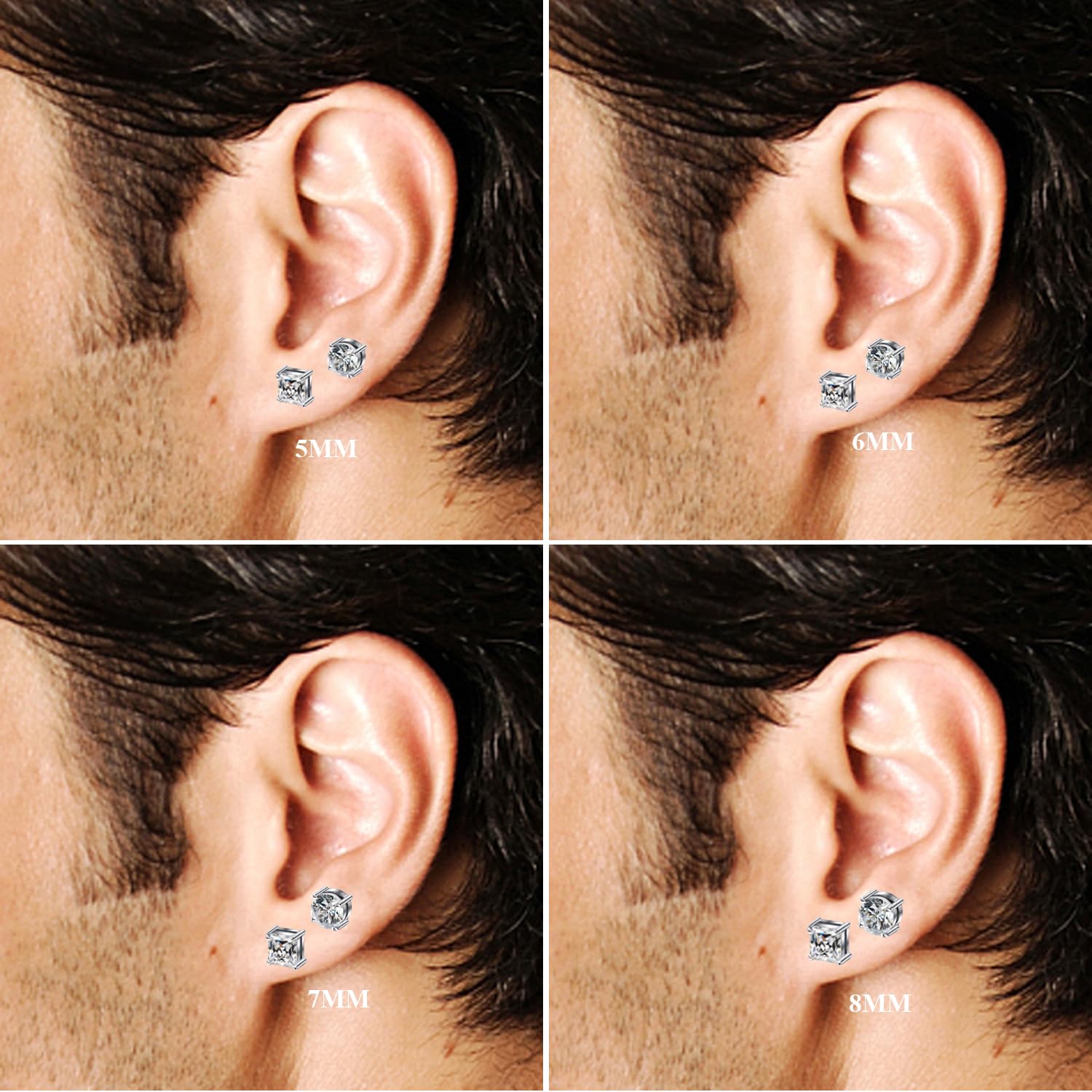 2 Pairs Stainless Steel Magnetic Stud Earrings for Men Women Non-piercing CZ Hypoallergenic 5-8MM