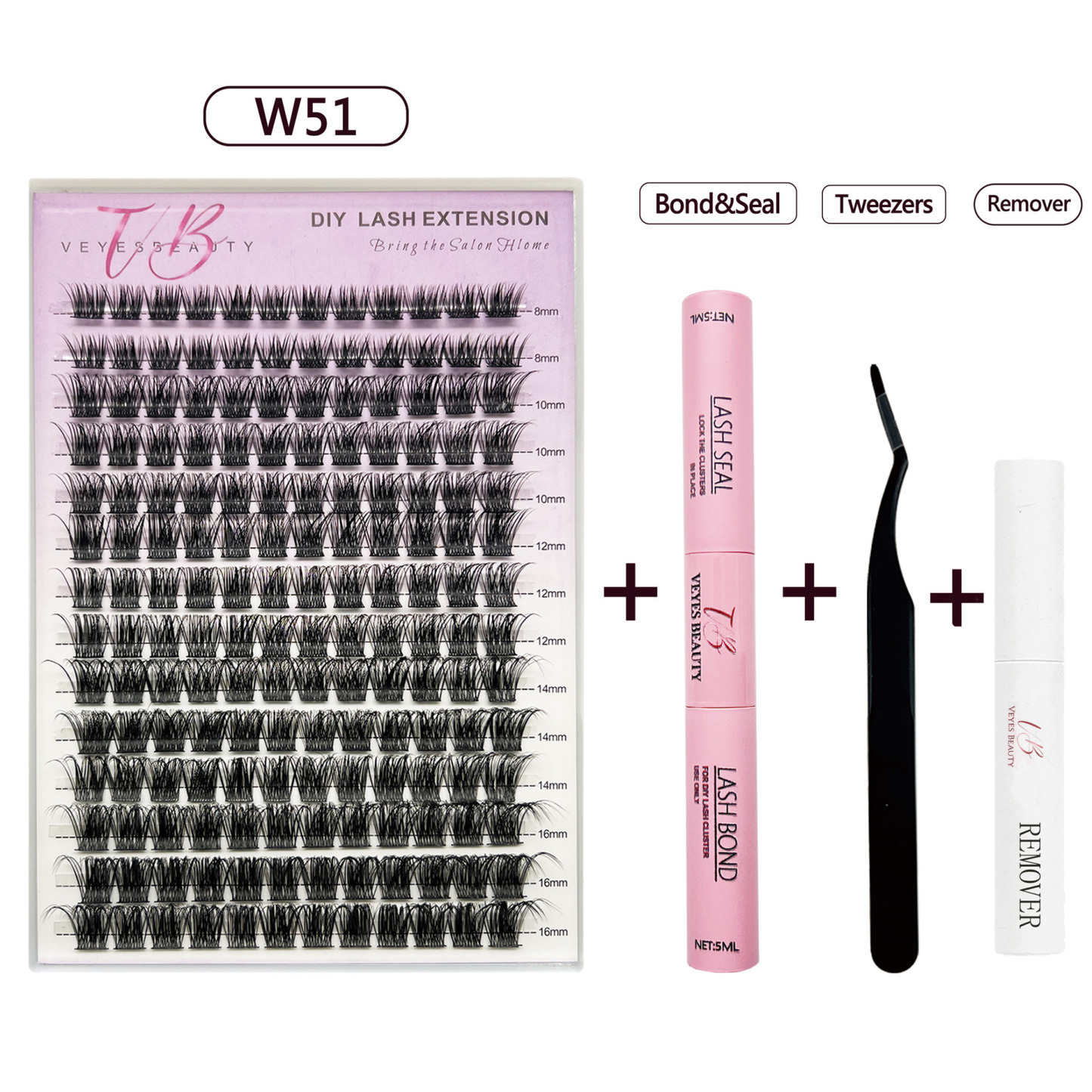 Dreamy Cluster Lashes Kit Individual Lash Extensions With Bond & Seal+ Tweezer Newbie's Five-Second DIY Dramatic Volume Eyelash Wispy Faux Mink Lash Mixed Length Tray for Self Application at Home Makeup Cosmetic