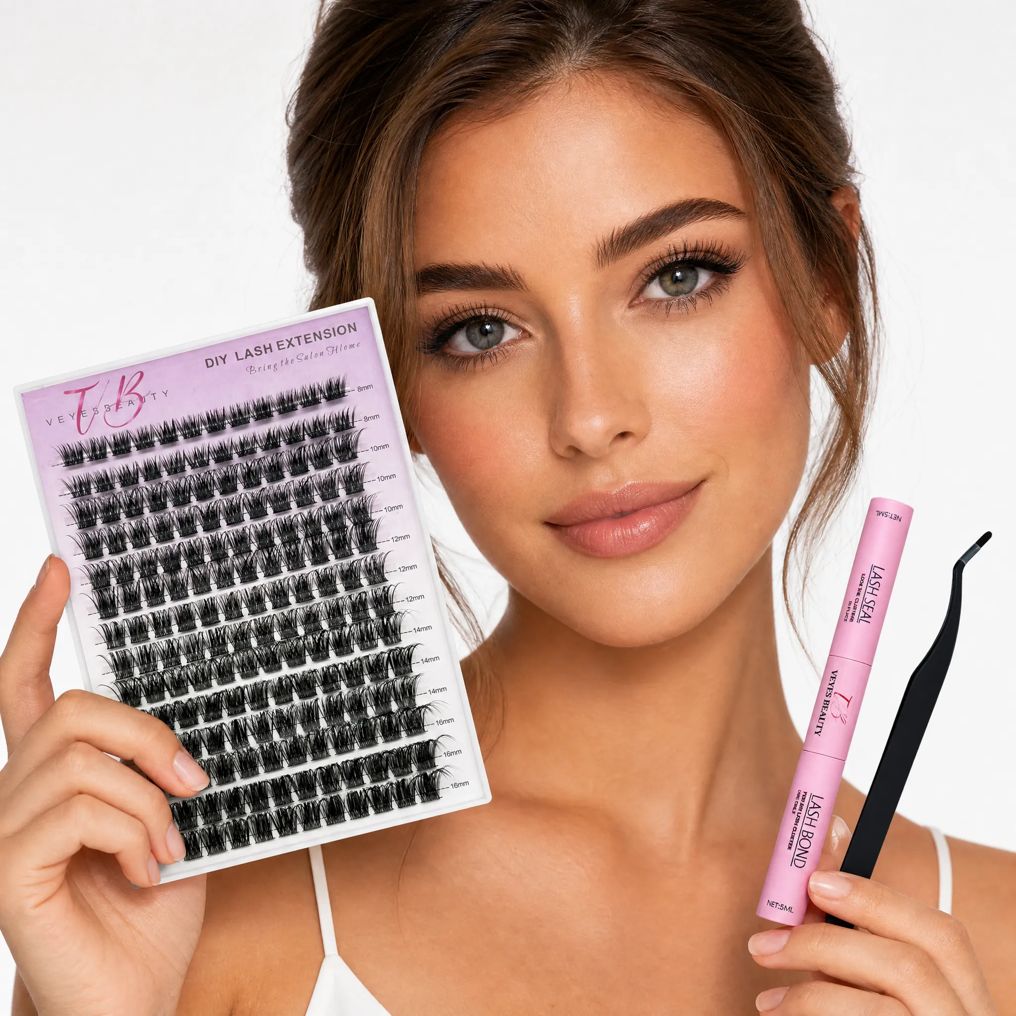 Dreamy Cluster Lashes Kit Individual Lash Extensions With Bond & Seal+ Tweezer Newbie's Five-Second DIY Dramatic Volume Eyelash Wispy Faux Mink Lash Mixed Length Tray for Self Application at Home Makeup Cosmetic