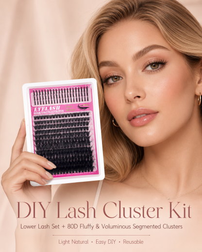 80D Fluffy Cluster Lashes with Lower Lash Set – DIY Wispy False Eyelashes, Voluminous Segmented Lash Clusters, Soft Lightweight & Reusable