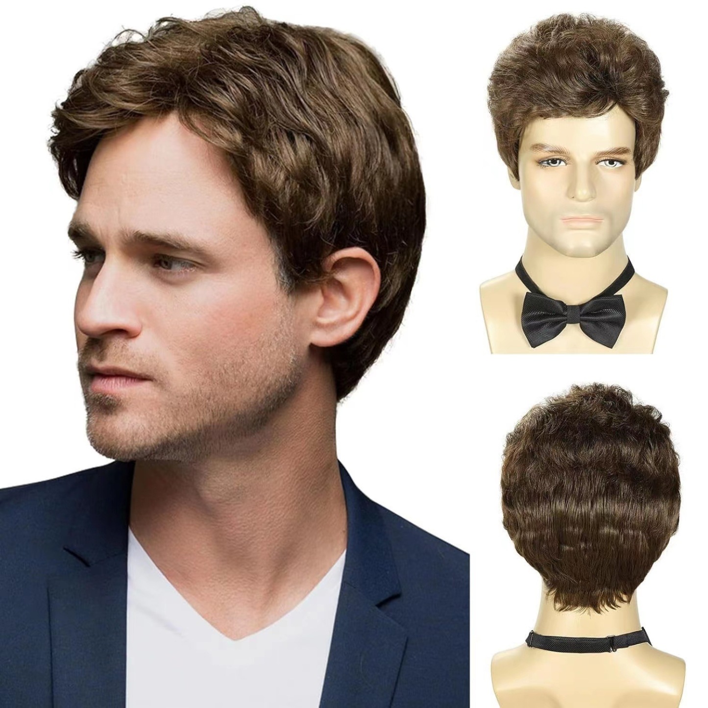 New Arrival: Best-Selling Premium Men's Business-Style Wig — Sophisticated Short Hairpiece with Faux Silver Gradient