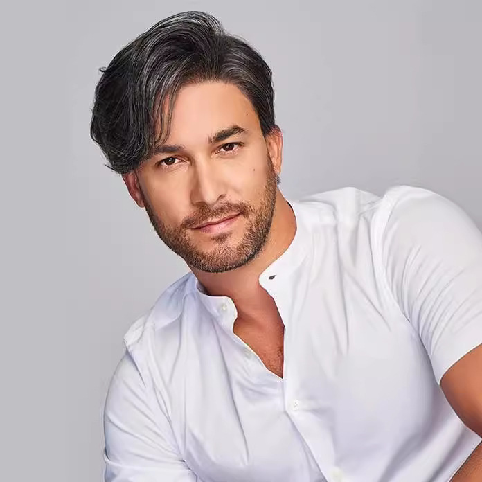 Premium Men's Business Wig — Black & White, Side-Parted, Voluminous Style with Bangs