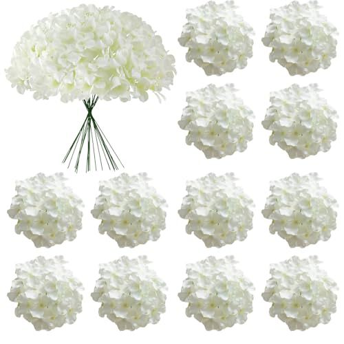 Artificial Flowers, 205 pcs Real Looking White Silk Fake Hydrangea Bulk, White Faux Bridal Shower with Stems for DIY Wedding Bouquets, Home Centerpieces Arrangements, Party Tables Decorations