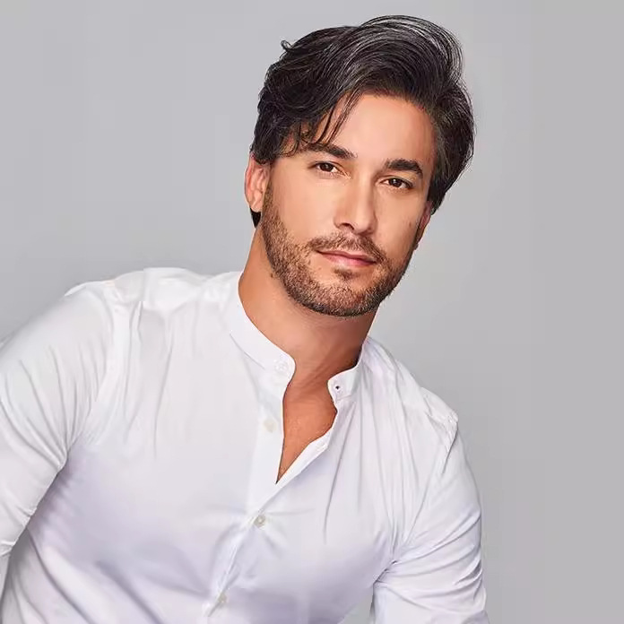 Premium Men's Business Wig — Black & White, Side-Parted, Voluminous Style with Bangs