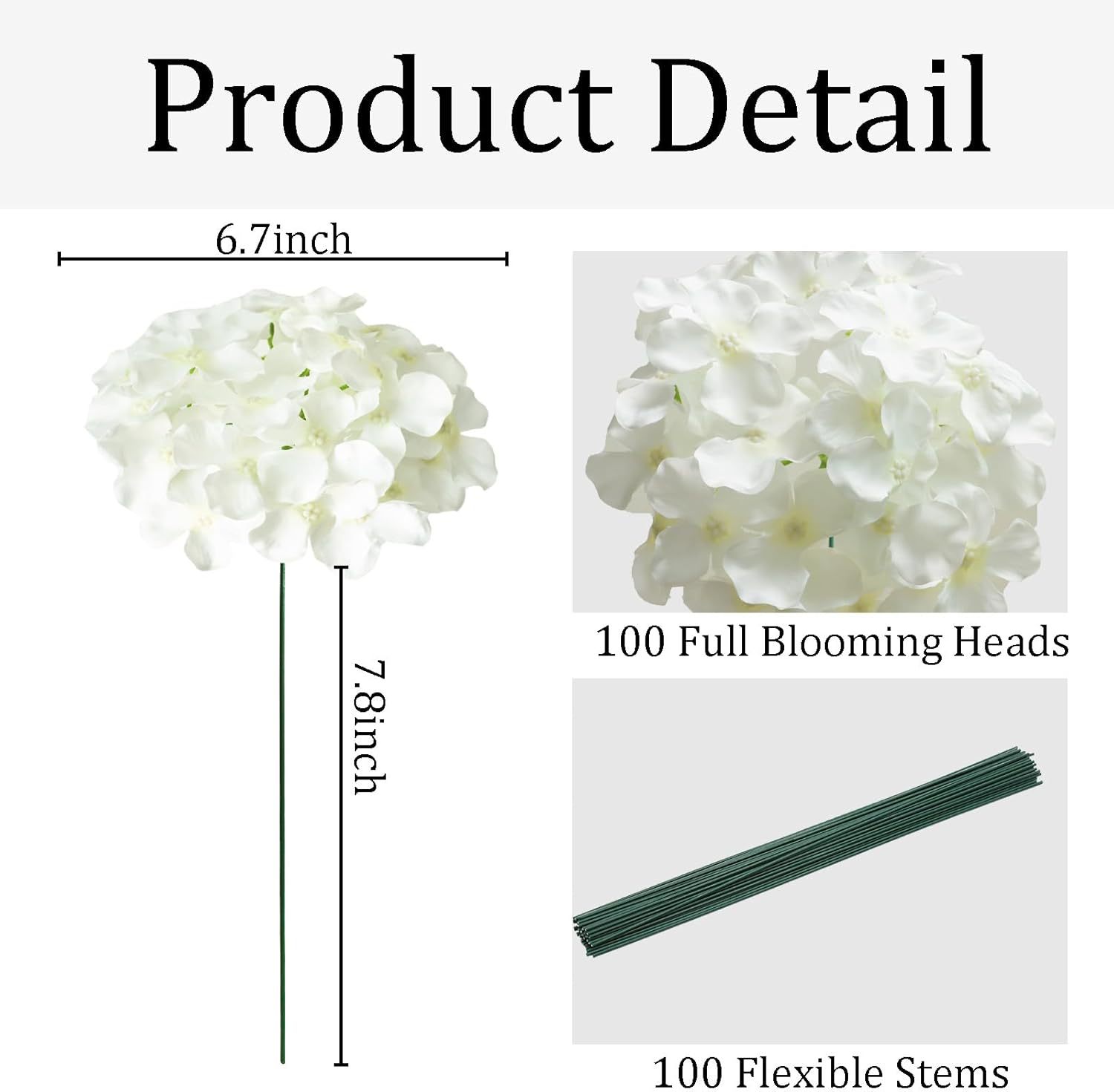 Artificial Flowers, 205 pcs Real Looking White Silk Fake Hydrangea Bulk, White Faux Bridal Shower with Stems for DIY Wedding Bouquets, Home Centerpieces Arrangements, Party Tables Decorations