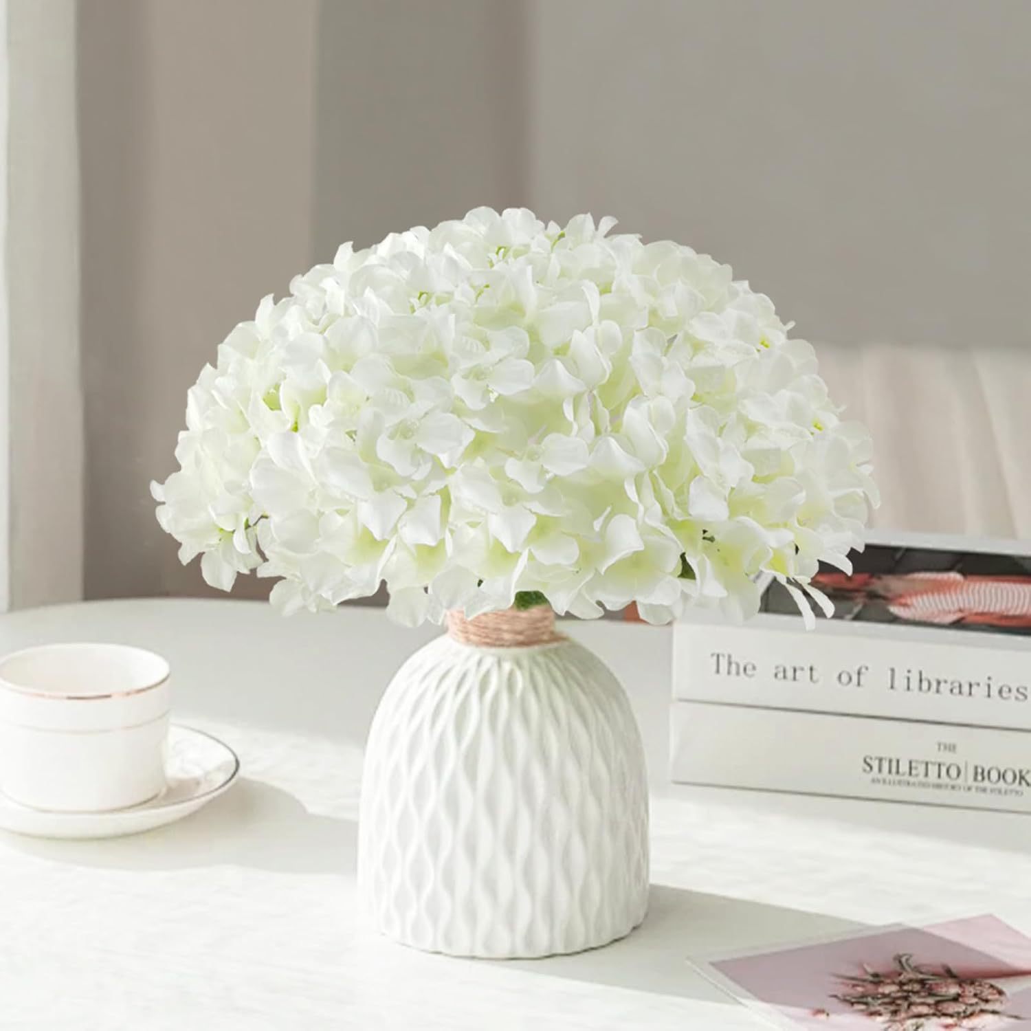 Artificial Flowers, 205 pcs Real Looking White Silk Fake Hydrangea Bulk, White Faux Bridal Shower with Stems for DIY Wedding Bouquets, Home Centerpieces Arrangements, Party Tables Decorations