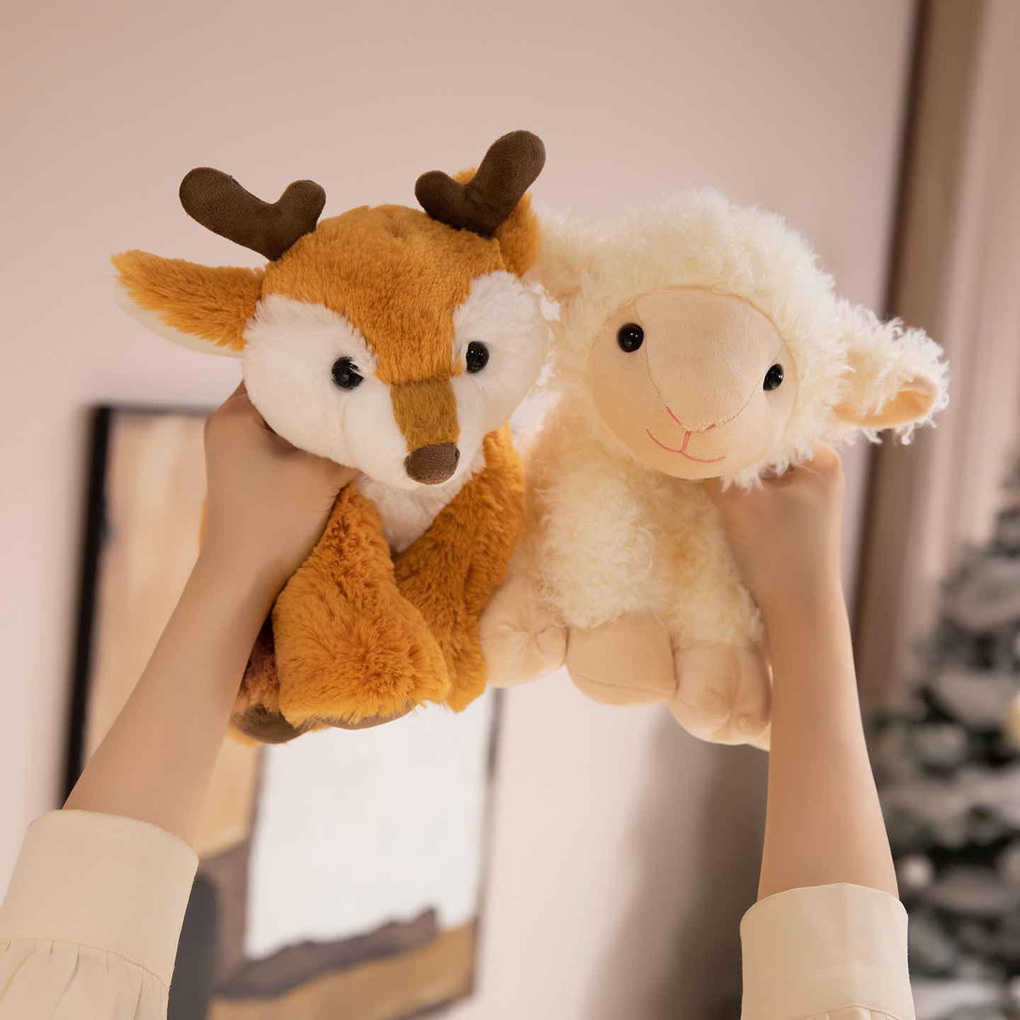 Crouching Forest Animal Plush Toy – Little Sheep (Soft Doll/Gift for Children)
