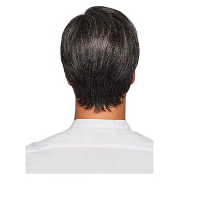 Premium Men's Business Wig — Black & White, Side-Parted, Voluminous Style with Bangs