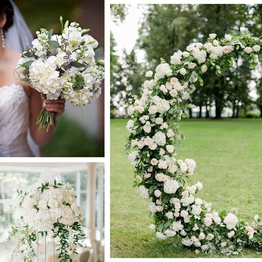 Artificial Flowers, 205 pcs Real Looking White Silk Fake Hydrangea Bulk, White Faux Bridal Shower with Stems for DIY Wedding Bouquets, Home Centerpieces Arrangements, Party Tables Decorations