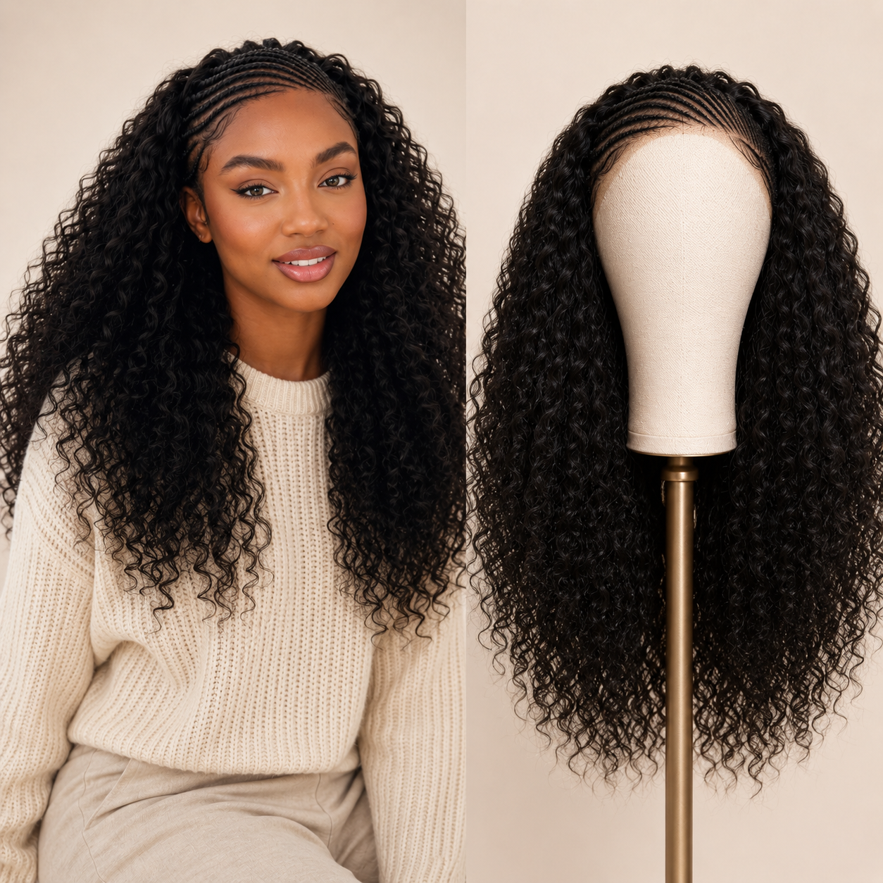 Fiber 13×6 Braided Cornrow Wig —Water Wave Lace Front Wig for Black Women Pre-Cut Lace Wig | Natural Look, Beginner Friendly 