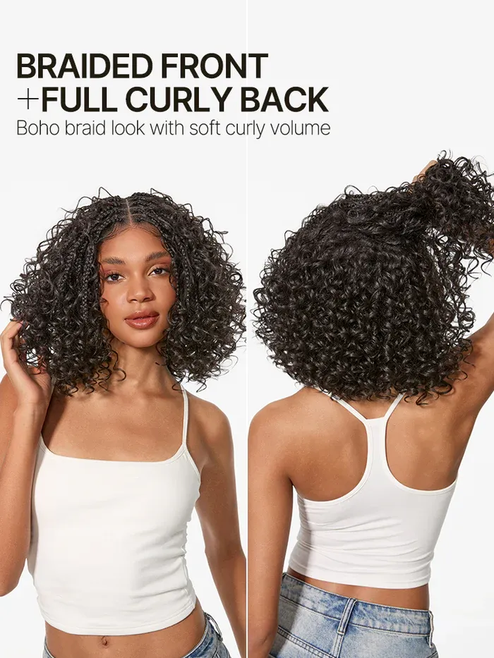 13x6 HD Pre-Cut Lace Wig | Glueless, Wear & Go, Boho Braids Water Wave Wig – Premium Fiber, Beginner Friendly