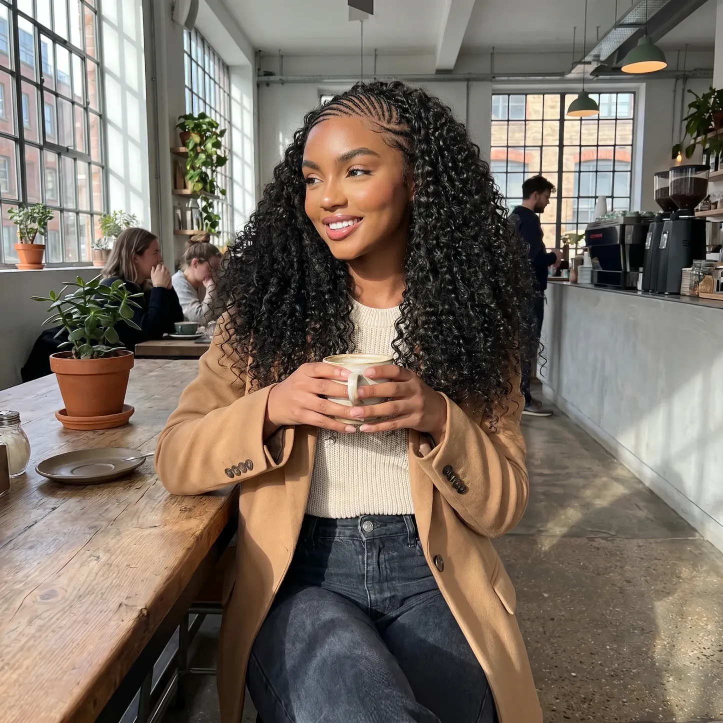Fiber 13×6 Braided Cornrow Wig —Water Wave Lace Front Wig for Black Women Pre-Cut Lace Wig | Natural Look, Beginner Friendly