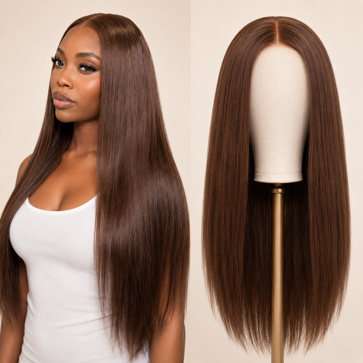 Chocolate Brown Straight Glueless Wigs 13x6 HD Transparent Lace Frontal Wigs Human Hair Pre Plucked Natural HairLine With Drawstring