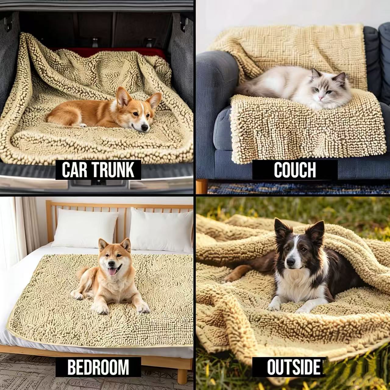 Dog Blanket - Chenille Water Absorption Blanket for Bed & Couch Cover for Dogs Washable, Anti-Slip Soft and Durable Furniture Protector for Dogs - Grey 30"x70"