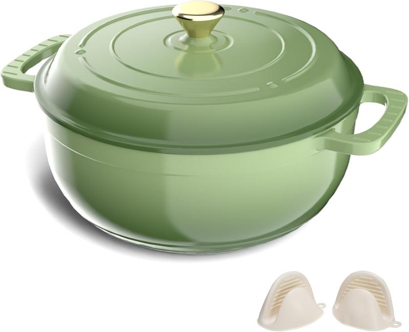 Enameled Cast Iron Round Dutch Oven, 5/6/7.5QT Pot with Lid &Dual Handles with Silicone Gloves,Oven Safe up to 500°F, Heavy-Duty Pre-Seasoned Cookware for Bread Baking, Braising, Stews, Roasting