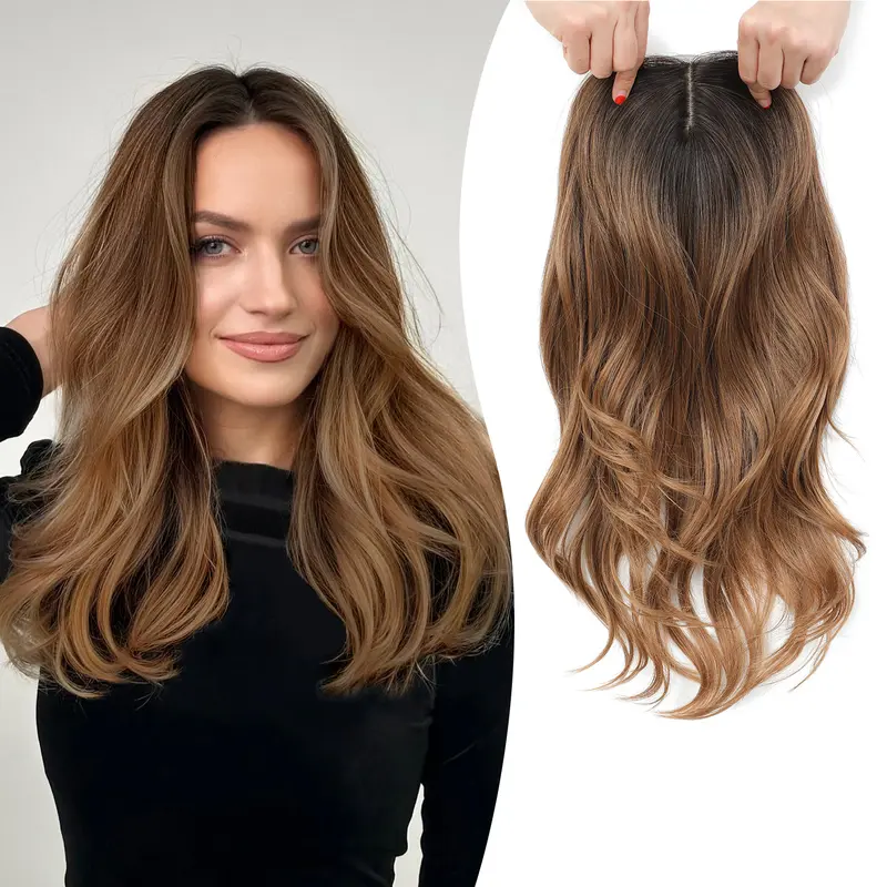 18 Inch Loose Wavy Hair Topper for Women – Lightweight Clip-In Topper with Natural Scalp Look, Seamless Coverage & Volume for Everyday Wear