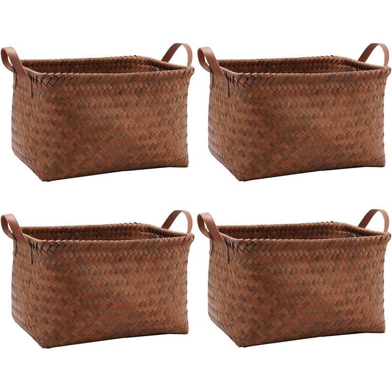 4 Pack Handwoven Wicker Storage Baskets, Large Storage Bins, Rattan Style Home Storage Organizer for Shelves, Closet, Laundry Hampers, Clothes & Blanket Storage, Bedroom & Bathroom Organization