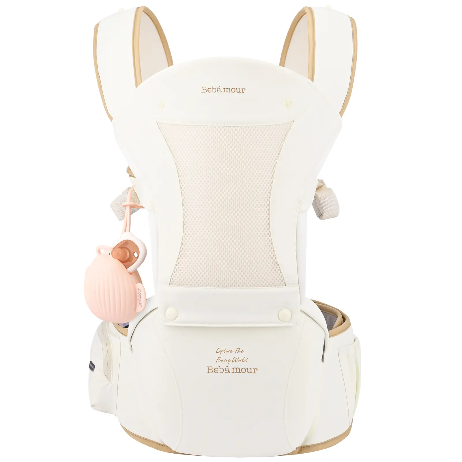 Baby Carrier with Hip Seat,All-Position Breathable Mesh Hip Seat & Carrier 0-36Months with Head Hood, 3 PCS Teething Pads, Waist Extender,Storage Bag & Pacifier Case