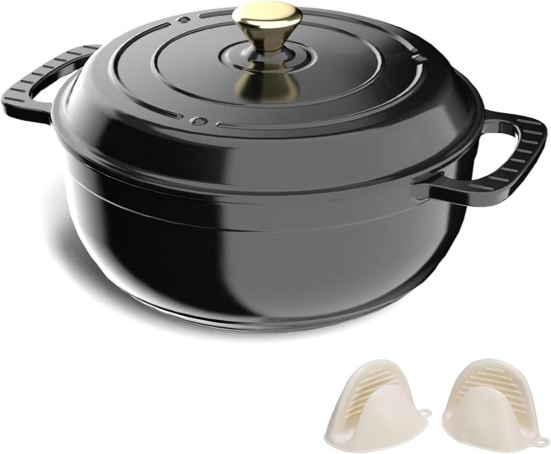 Enameled Cast Iron Round Dutch Oven, 5/6/7.5QT Pot with Lid &Dual Handles with Silicone Gloves,Oven Safe up to 500°F, Heavy-Duty Pre-Seasoned Cookware for Bread Baking, Braising, Stews, Roasting
