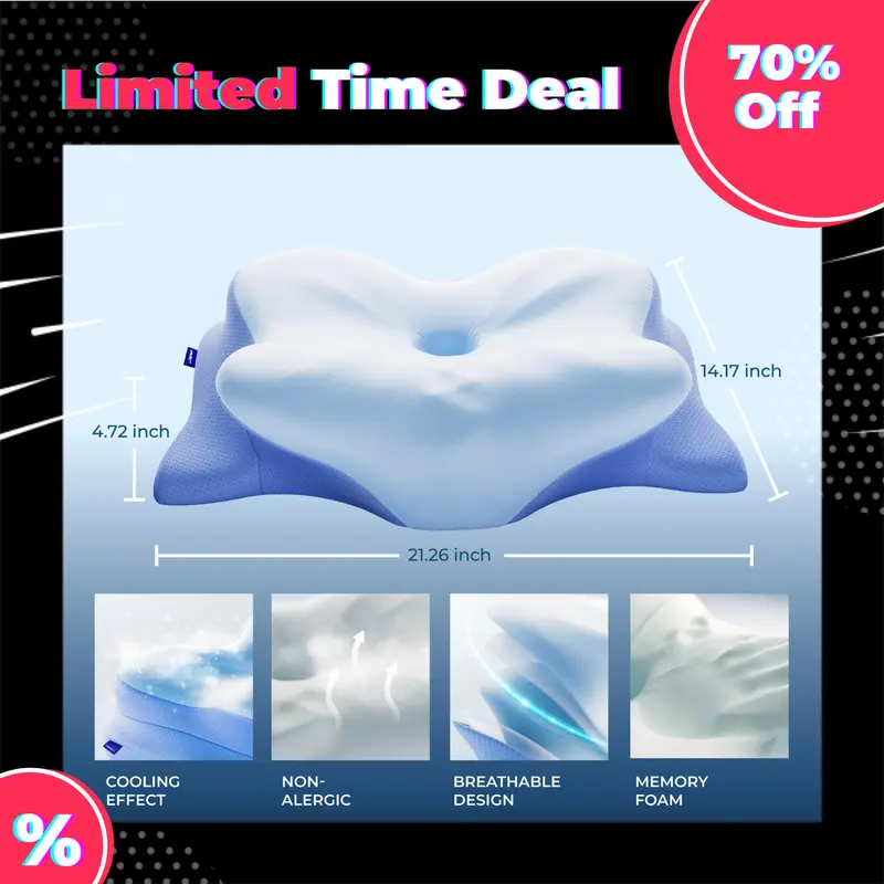 Cervical Neck Pillow – Ergonomic Memory Foam Neck Support for All Sleep Positions | Pain Relief, Cooling, Breathable, and Contoured Design for Optimal Sleep Comfort | Ideal for Side, Back, and Stomach Sleepers