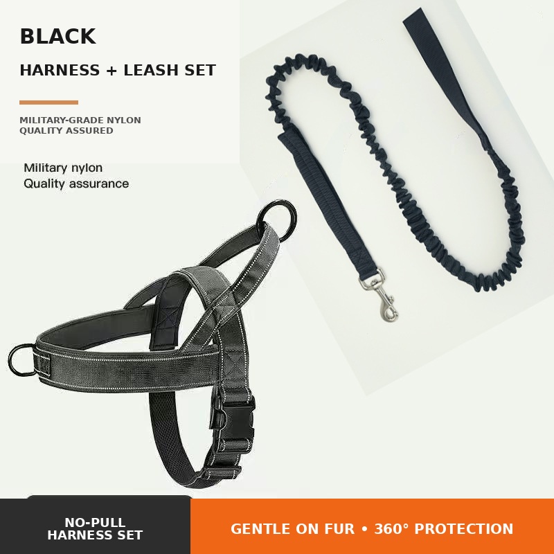 Dog Harness | Chafe Resistant Webbing, Adjustable Neck & Chest, and Heavy Duty D-Ring | Sturdy, Comfortable, Easy to Use | Black