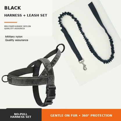Dog Harness | Chafe Resistant Webbing, Adjustable Neck & Chest, and Heavy Duty D-Ring | Sturdy, Comfortable, Easy to Use | Black