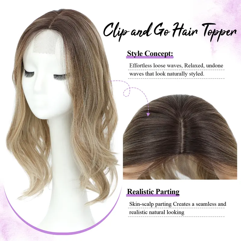 18 Inch Loose Wavy Hair Topper for Women – Lightweight Clip-In Topper with Natural Scalp Look, Seamless Coverage & Volume for Everyday Wear