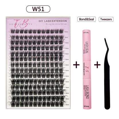 Dreamy Cluster Lashes Kit Individual Lash Extensions With Bond & Seal+ Tweezer Newbie's Five-Second DIY Dramatic Volume Eyelash Wispy Faux Mink Lash Mixed Length Tray for Self Application at Home Makeup Cosmetic