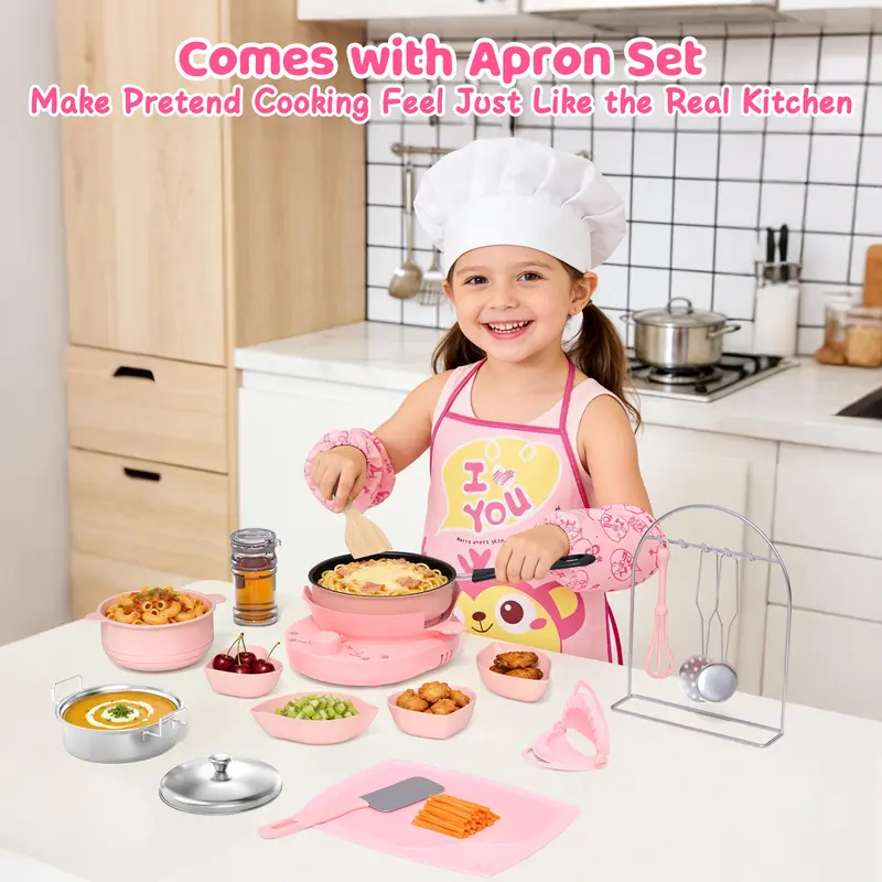 Kids Cooking Set | 28PCS Real Kitchen Starter Kit, Educational Cooking Toys, Gift for Boys & Girls Ages 6-12
