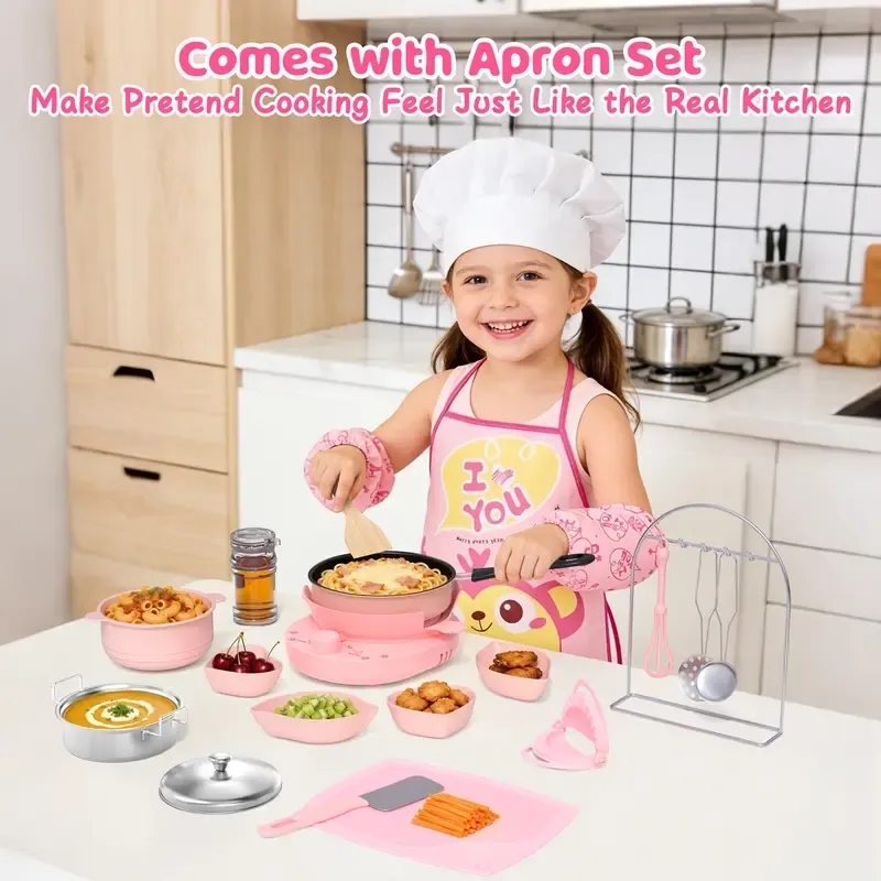 Kids Cooking Set | 28PCS Real Kitchen Starter Kit, Educational Cooking Toys, Gift for Boys & Girls Ages 6-12
