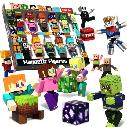 agnetic Building Blocks - 20 Pcs Magnetic Action Figures Playset, Magnetic Building Block Toys with Magnetic Cubes, 360° Rotating Arms and Legs, Creative Play Set for Kids 6+, Birthday Gifts for Boys Girls