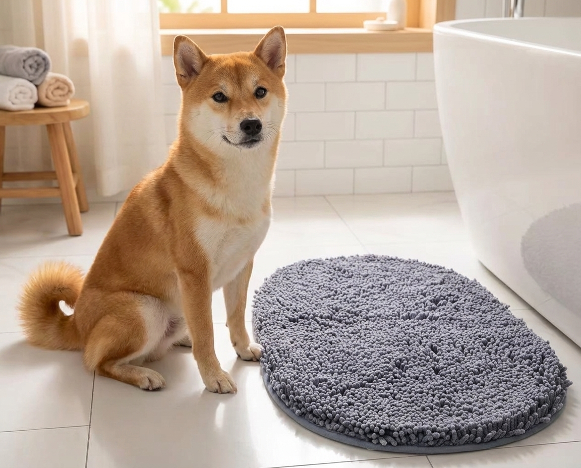 Super Absorbent Microfiber Dog Door Mat for Muddy Paws, Non-Slip Washable Pet Rug, Quick Dry Chenille Entryway Carpet, Machine Washable Indoor Outdoor Mat, Grey Oval