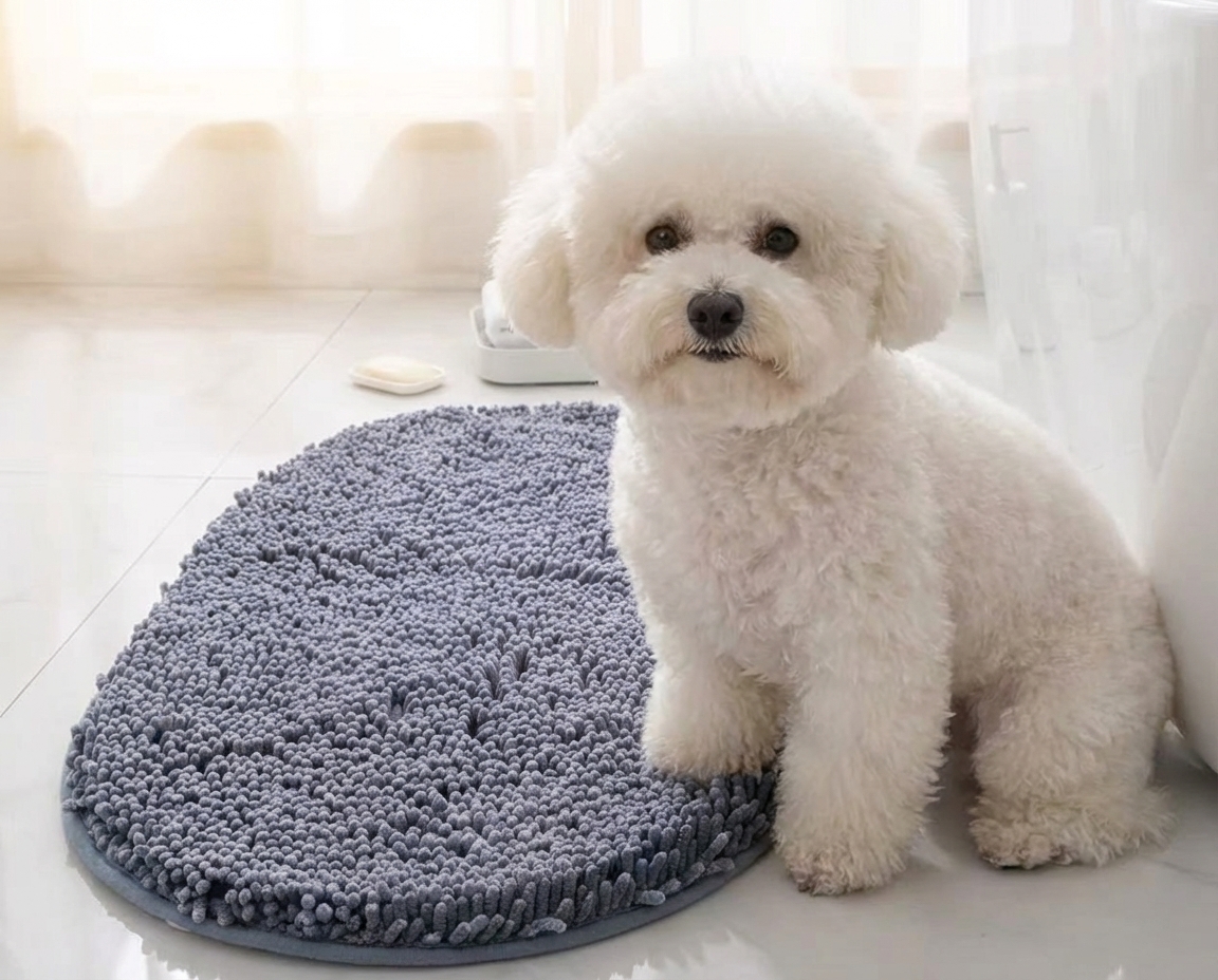 Super Absorbent Microfiber Dog Door Mat for Muddy Paws, Non-Slip Washable Pet Rug, Quick Dry Chenille Entryway Carpet, Machine Washable Indoor Outdoor Mat, Grey Oval