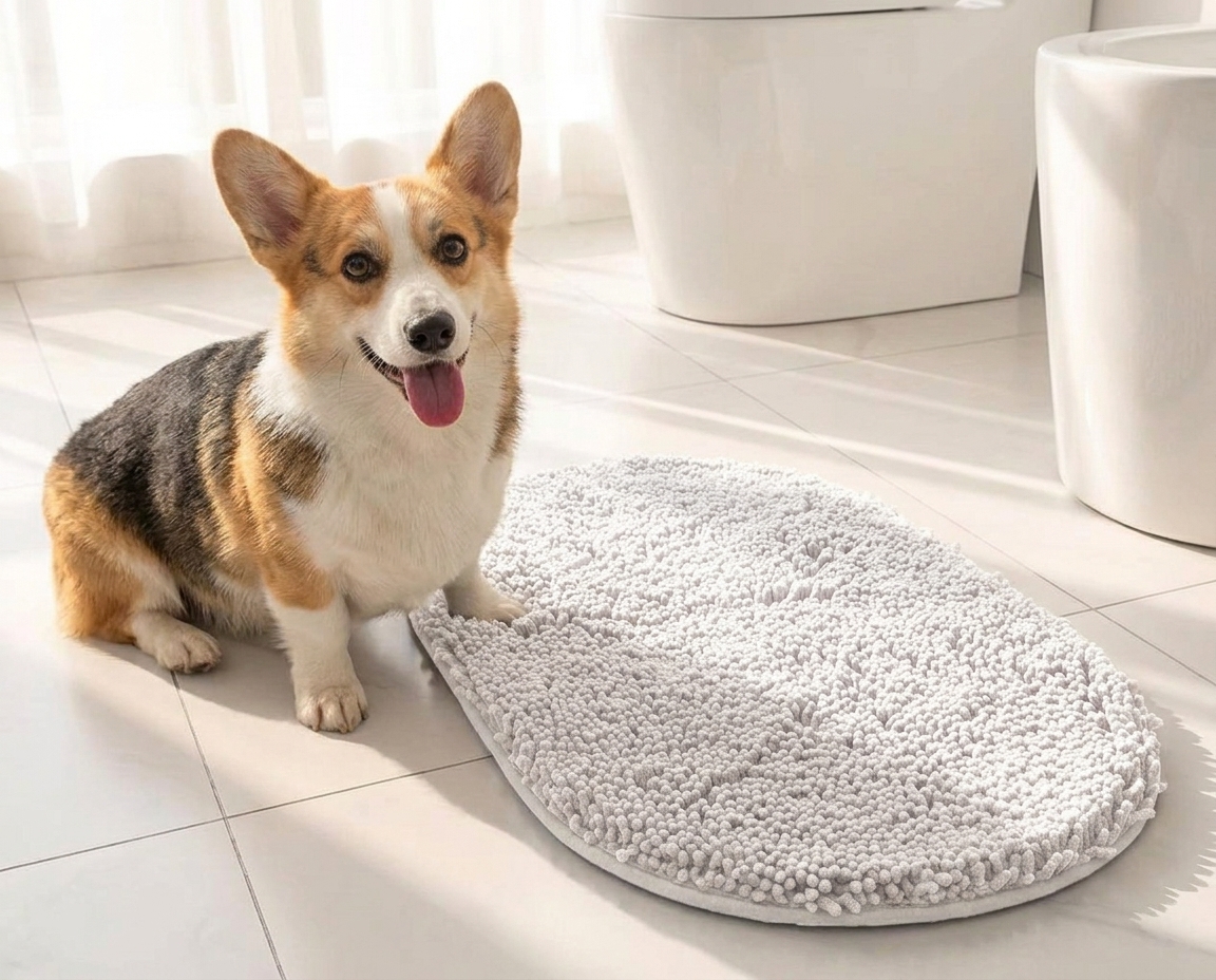 Super Absorbent Microfiber Dog Door Mat for Muddy Paws, Non-Slip Washable Pet Rug, Quick Dry Chenille Entryway Carpet, Machine Washable Indoor Outdoor Mat, Grey Oval