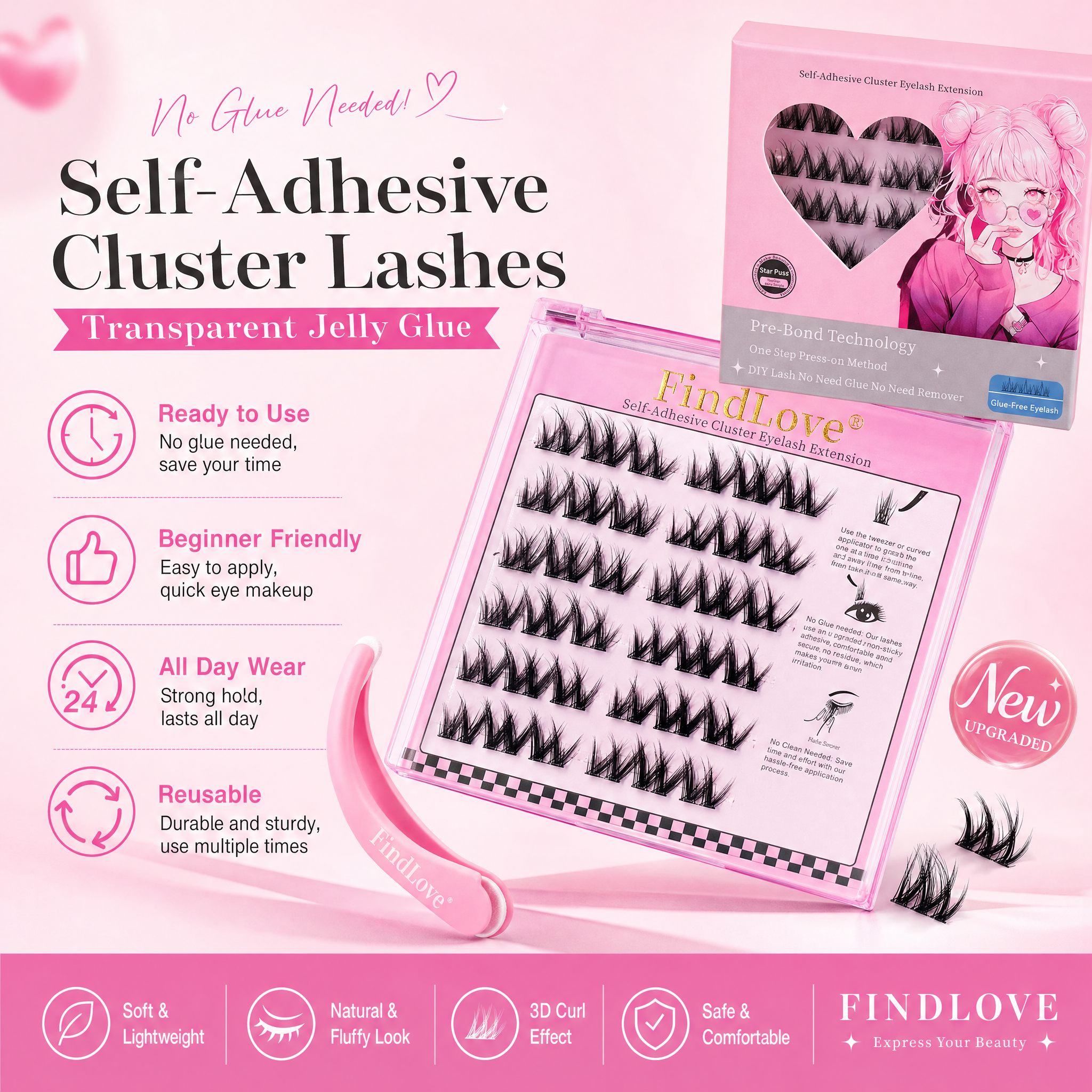 "Rock Sweetheart" Glue-Free False Eyelashes — Beginner-Friendly, Segmented, Self-Adhesive, Voluminous Style