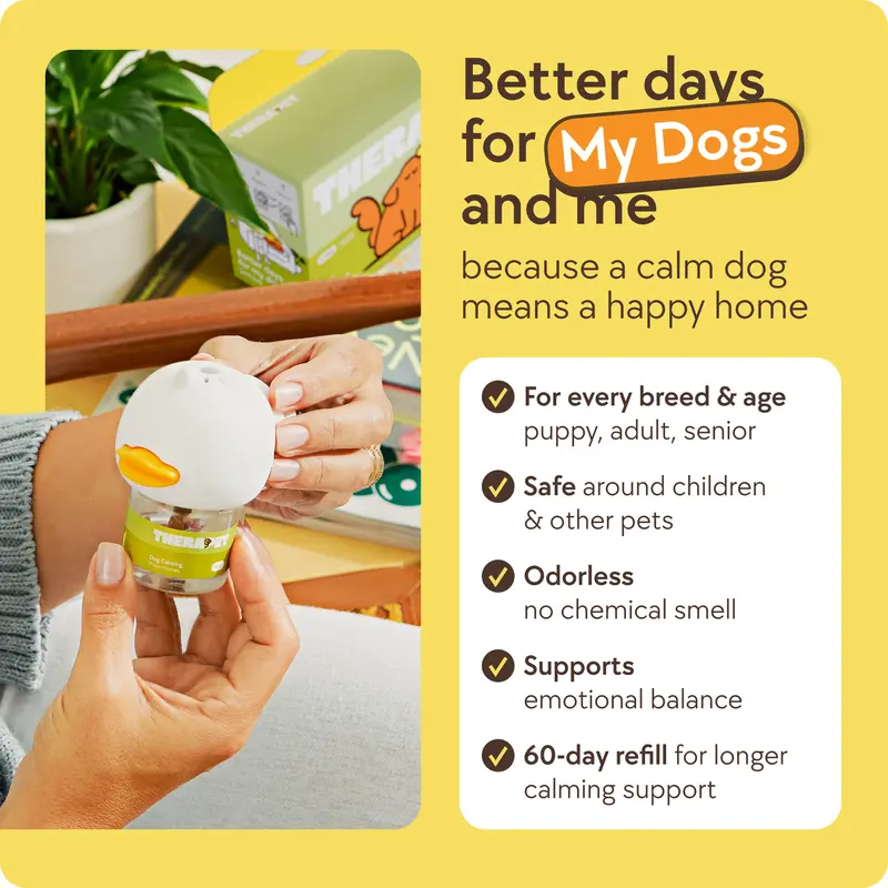  60-Day Dog&Cat Calming Diffuser - Helps with Stress, Destructive Behavior, Pee Accidents, Separation Anxiety, Barking, Aggression & Chewing - 60-Day Refill Included - Packaging May Vary - Results May Vary