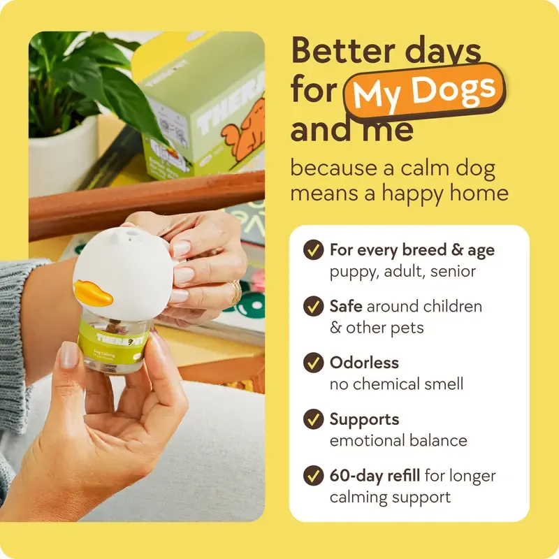  60-Day Dog&Cat Calming Diffuser - Helps with Stress, Destructive Behavior, Pee Accidents, Separation Anxiety, Barking, Aggression & Chewing - 60-Day Refill Included - Packaging May Vary - Results May Vary