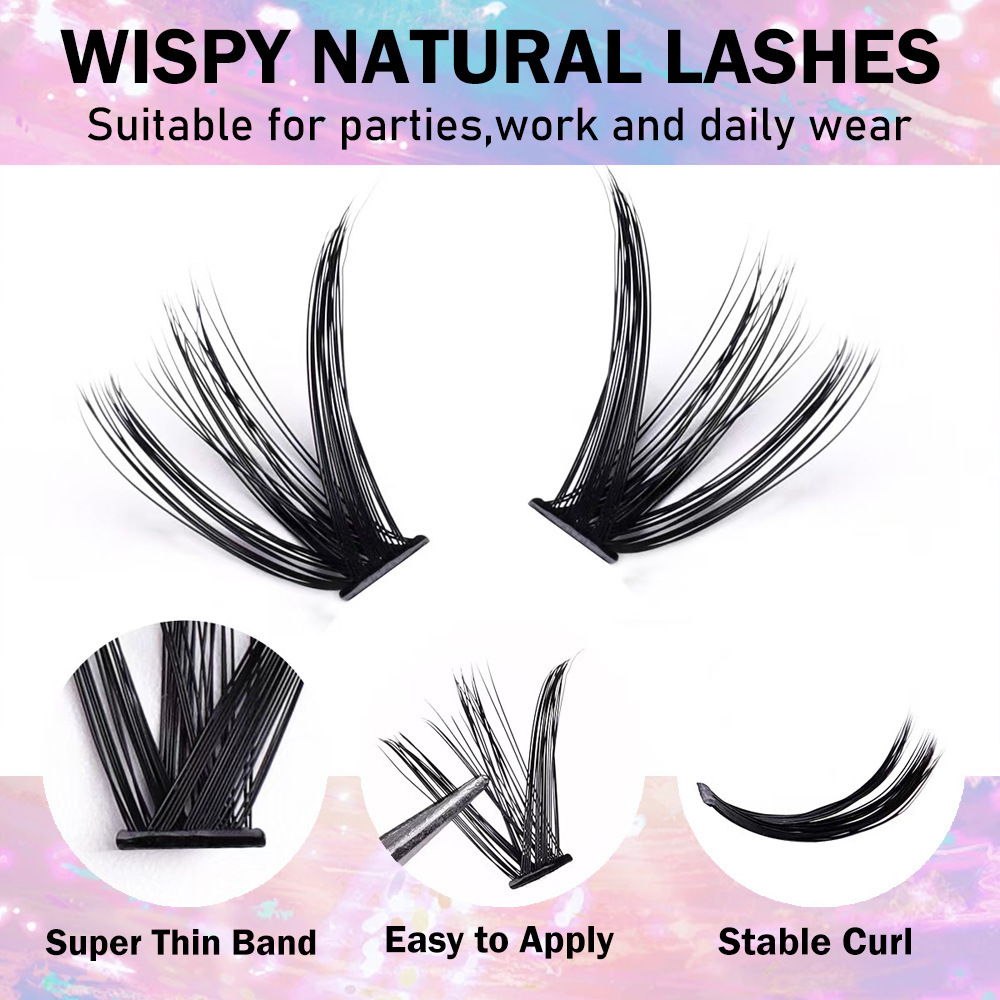 Self-Adhesive Lashes| Press-On Eyelash Clusters, Ultra-Thin Self-Adhesive Jelly Band - Beginner Friendly Lightweight Easy Apply DIY Individual False Eyelashes, Must-Have Trending Best Selling Gift Set