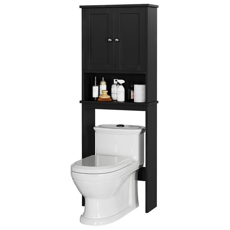 Over The Toilet Storage Cabinet, Bathroom Shelf Organizer with Anti-Tip Device Small Freestanding Space Saver with Adjustable Decor Racks