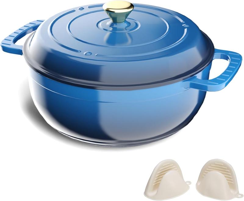 Enameled Cast Iron Round Dutch Oven, 5/6/7.5QT Pot with Lid &Dual Handles with Silicone Gloves,Oven Safe up to 500°F, Heavy-Duty Pre-Seasoned Cookware for Bread Baking, Braising, Stews, Roasting