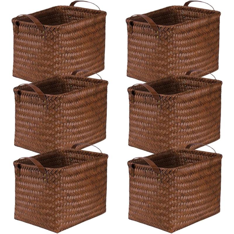 4 Pack Handwoven Wicker Storage Baskets, Large Storage Bins, Rattan Style Home Storage Organizer for Shelves, Closet, Laundry Hampers, Clothes & Blanket Storage, Bedroom & Bathroom Organization
