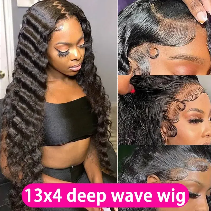Hair Deep Wave 13x6 Lace Front Wigs Human Hair Pre Plucked 180% Density HD Transparent 13x4 Lace Frontal Wigs For Women Human Hair Lace Front Wigs Deep Curly Lace Front Wig