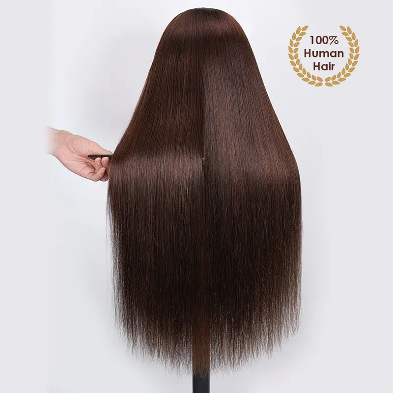 Chocolate Brown Straight Glueless Wigs 13x6 HD Transparent Lace Frontal Wigs Human Hair Pre Plucked Natural HairLine With Drawstring
