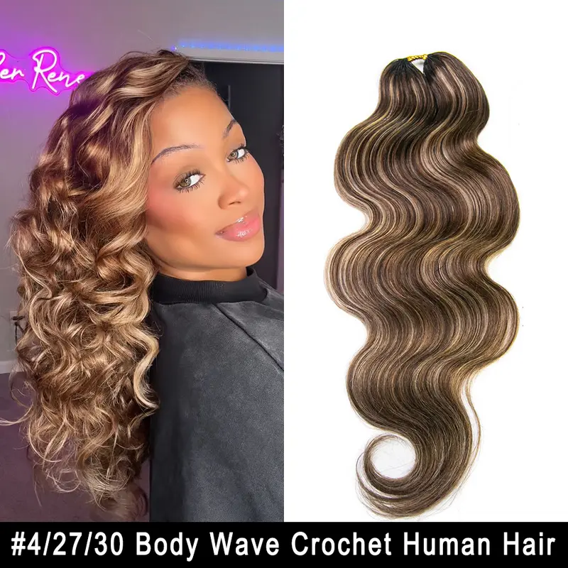 Human Hair for Miracle Knots Boho Braids 4/27/30, 27/30/613 Blend Color Crochet Hair Pre-Separated Body Wave Crochet Hair 60 grams/bundle 18 inch
