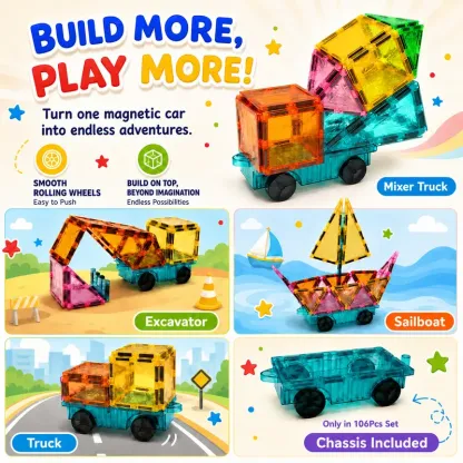 Magnetic Tiles,Preschool Magnet Building Cubes,Learning Construction Stacking Blocks,Cognitive & Math Development Toy for Toddlers,Kids Educational Playset,Children's Day Gift for 3 4 5 6 Year Old