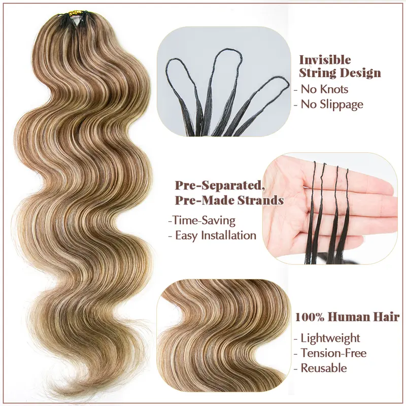 Human Hair for Miracle Knots Boho Braids 4/27/30, 27/30/613 Blend Color Crochet Hair Pre-Separated Body Wave Crochet Hair 60 grams/bundle 18 inch